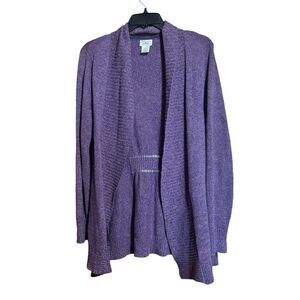 LL Bean Cardigan Womens Small Purple Open Cotton Blend Fuzzy Sweater